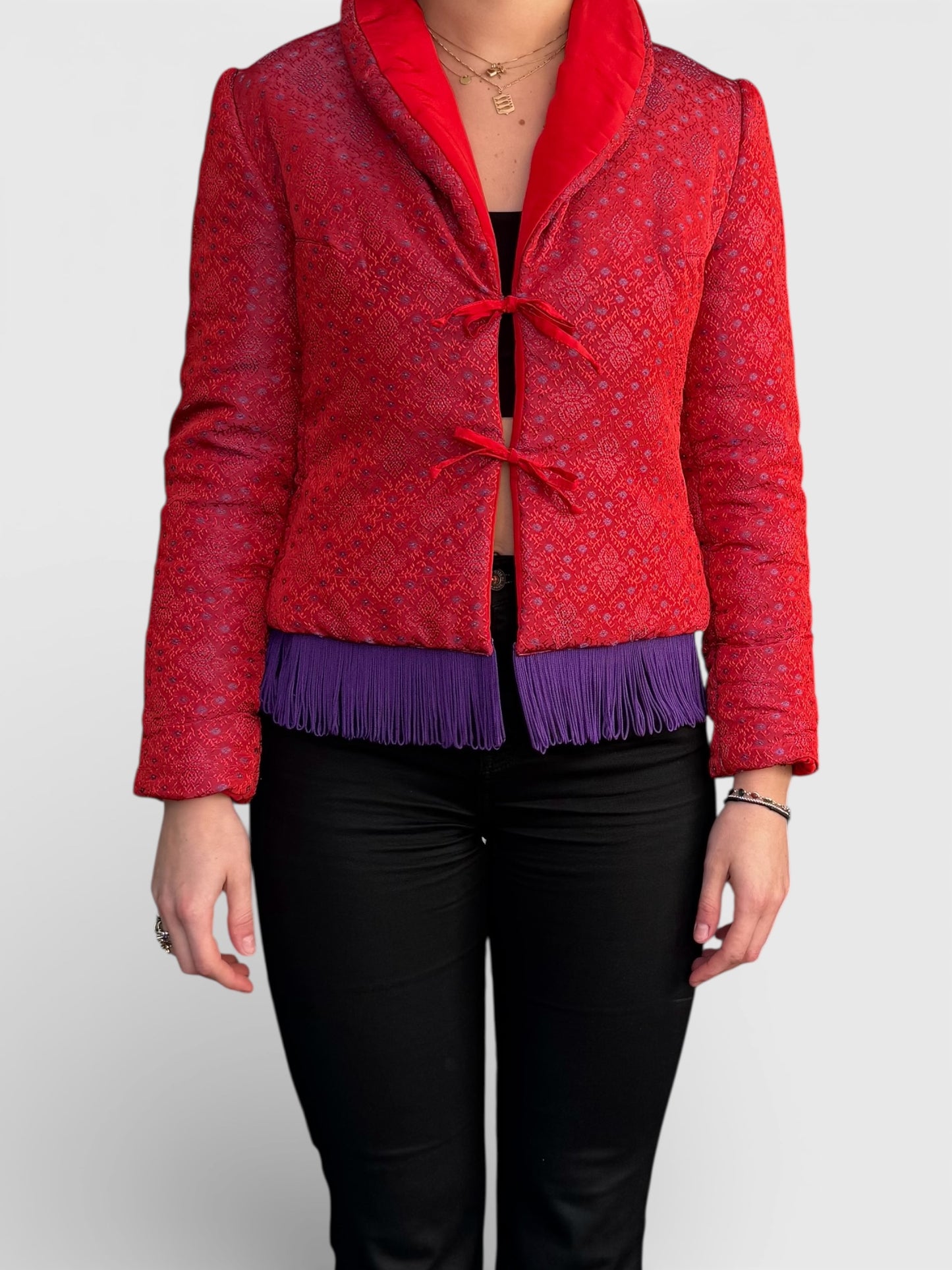 REWORK jas met franje en donsvoering