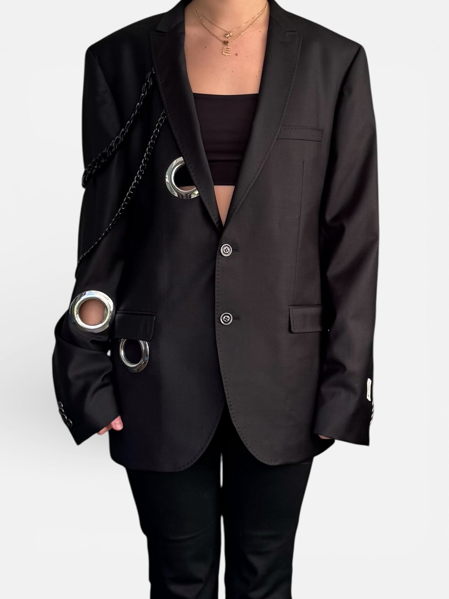 REWORK zwarte blazer met gaten en kettingen