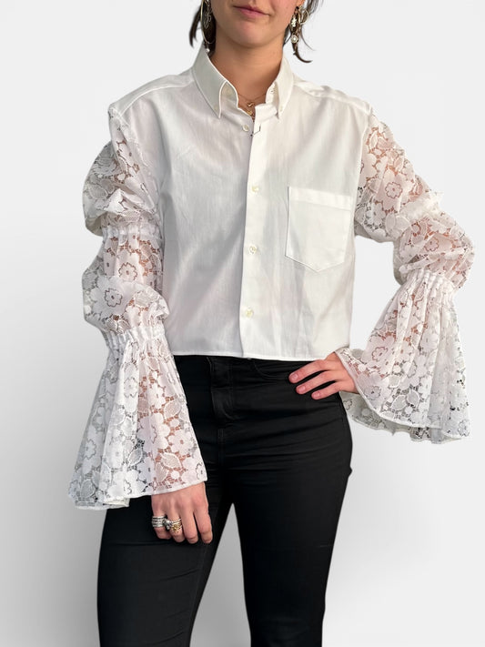 REWORK wit overhemd met kanten mouwen