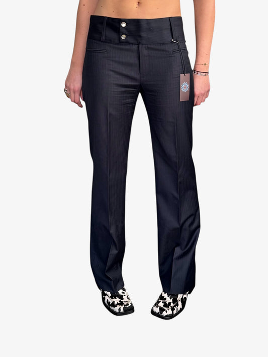 REWORK donkerblauwe pantalon met brede band en sierknopen