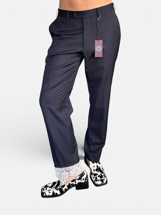 REWORK blauw gestreepte pantalon met kant