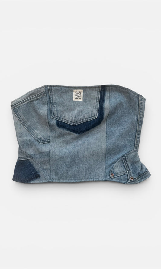 REWORK denim corsettop met fluor corsetsluiting