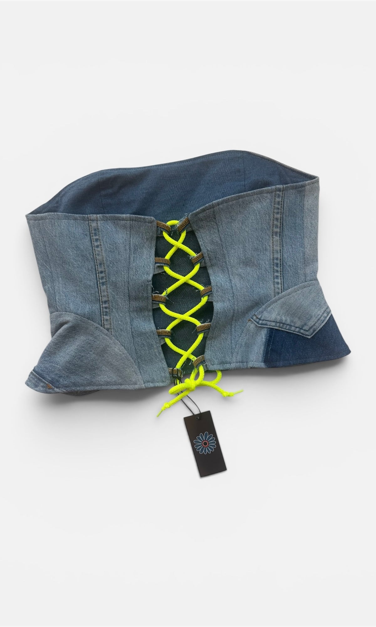 REWORK denim corsettop met fluor corsetsluiting