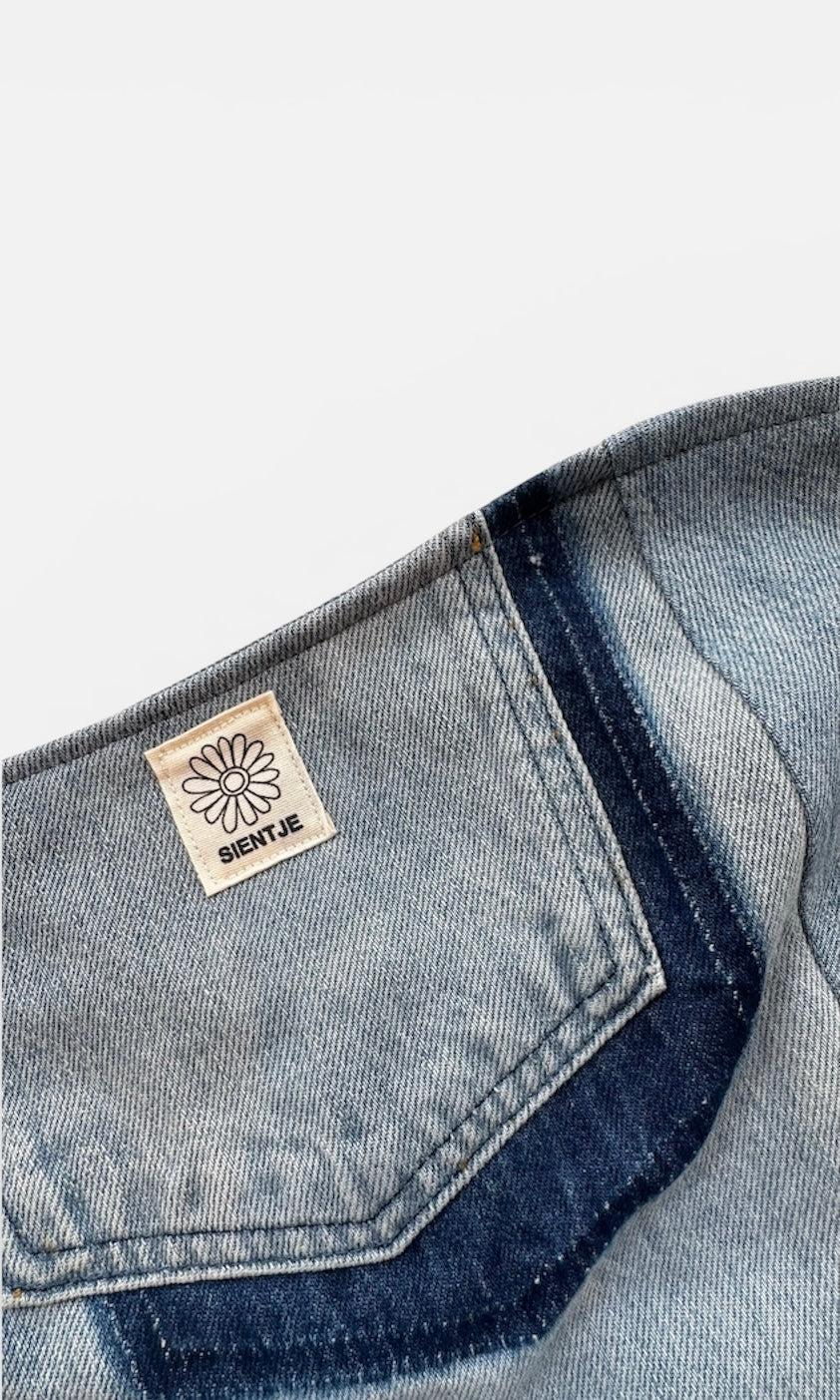 REWORK denim corsettop met fluor corsetsluiting