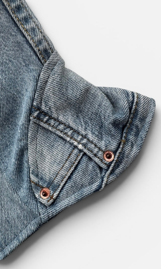 REWORK denim corsettop met fluor corsetsluiting