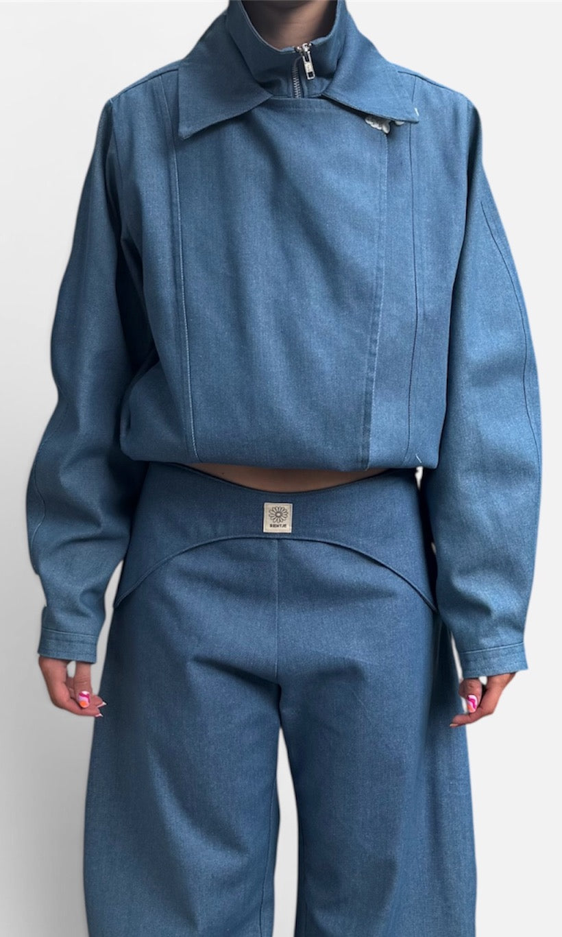 Denim gevoerde jas met dubbele kraag