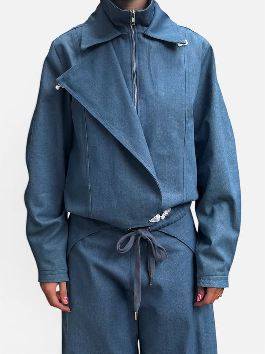 Denim gevoerde jas met dubbele kraag