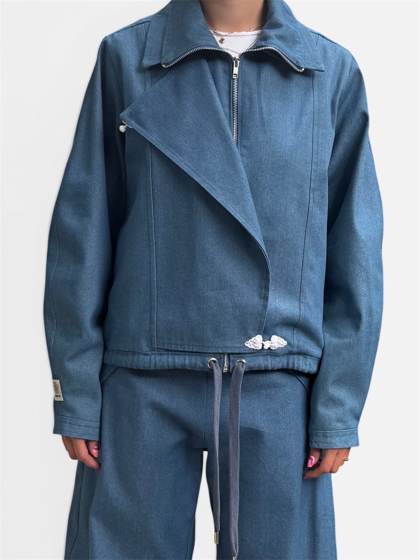 Denim gevoerde jas met dubbele kraag