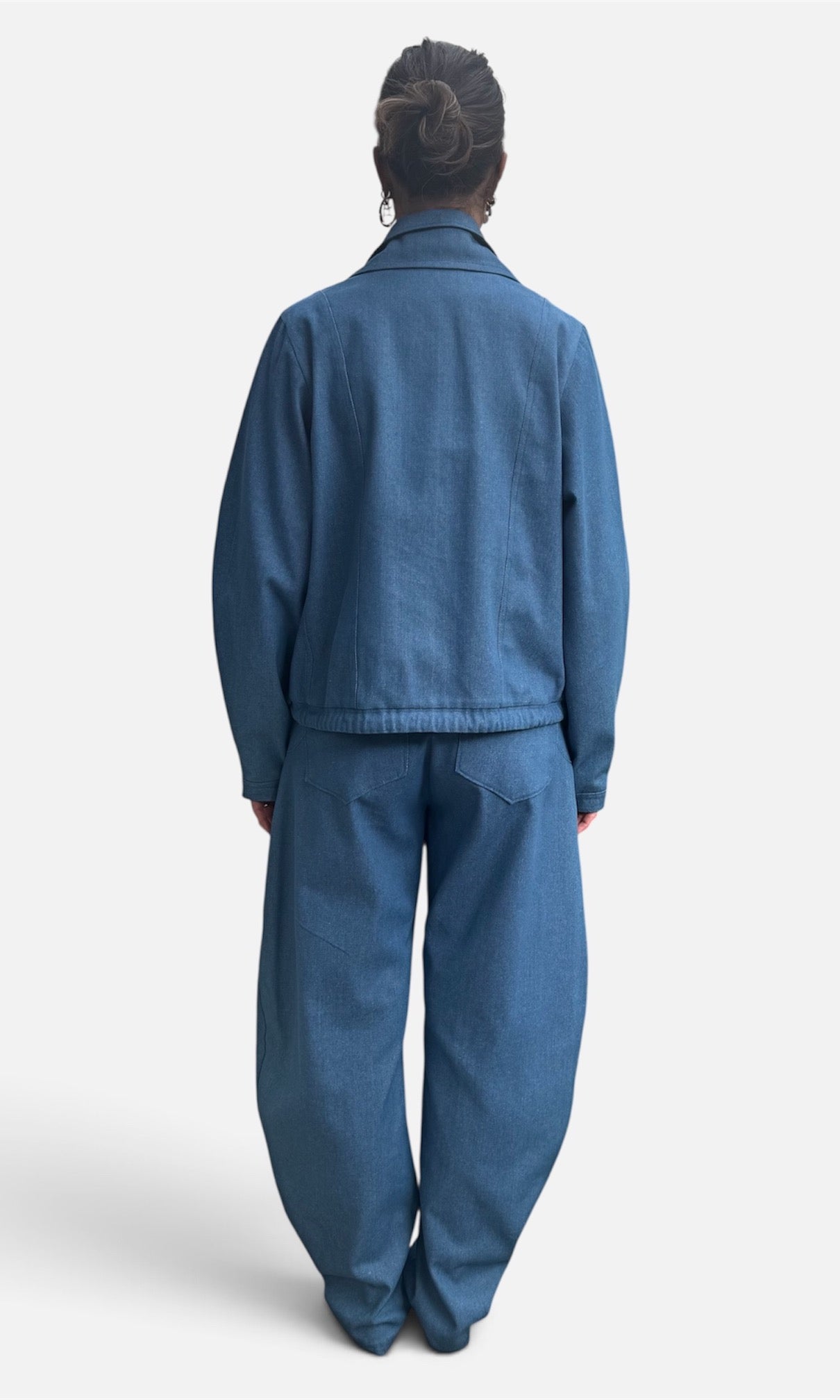 Denim gevoerde jas met dubbele kraag
