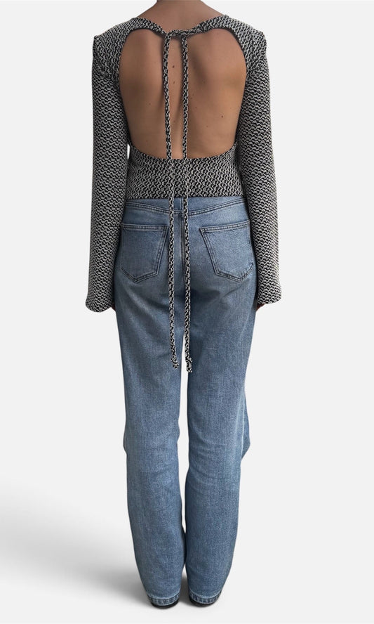 Zwart witte stretchtop met open rug