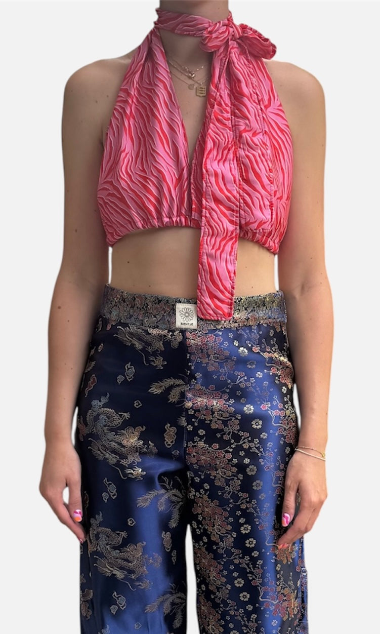 Bikini wikkel top in roze zebraprint