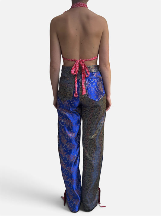 Broek met strikken in glimende stof