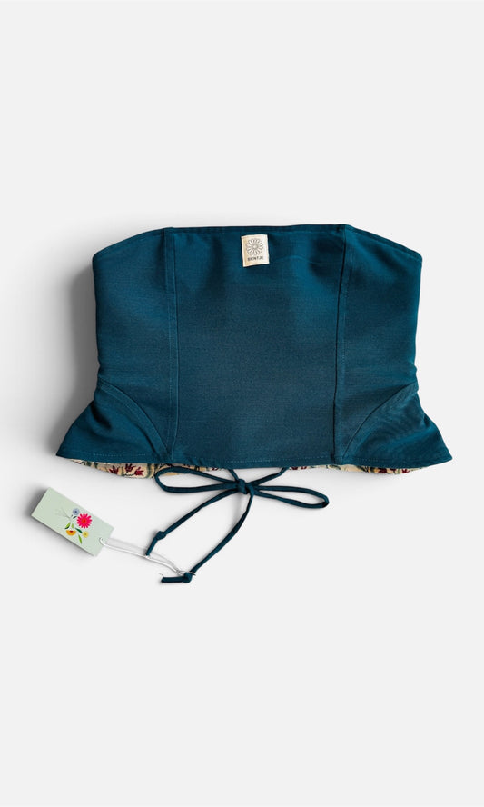 Reversible corset in donkergroen en tulpen stof