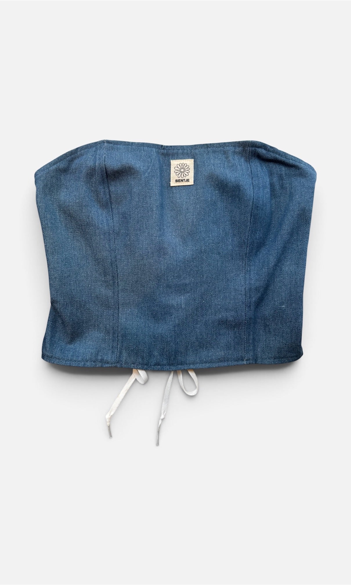 Reversible corset in stippenstof en denim