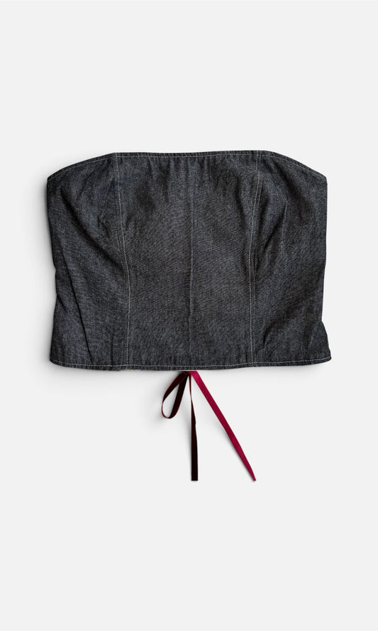 Reversible corset in hondenstof en denim