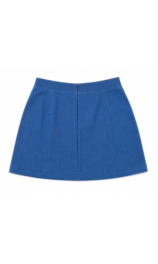 Denim rok met handen als zakken